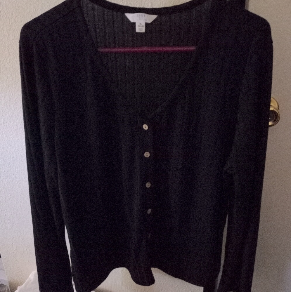 Long Sleeve Ribbed black A-Line Cut  XL Shirt